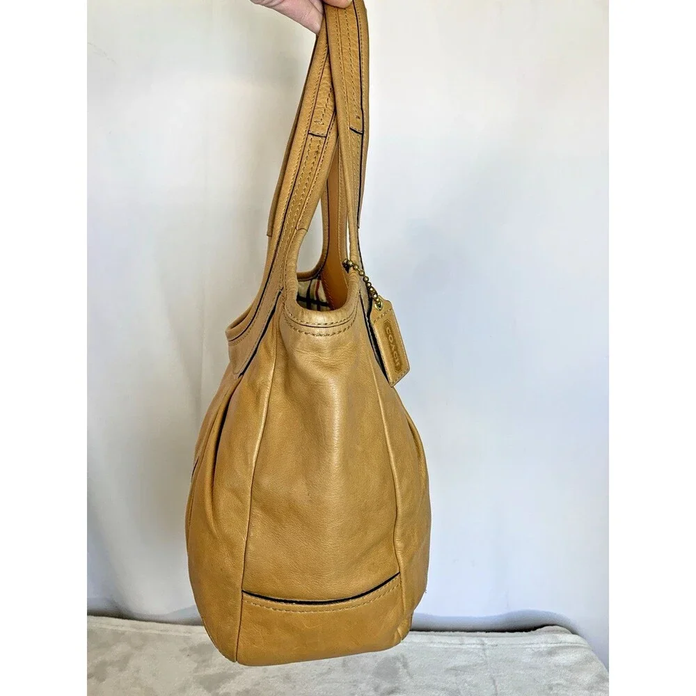 Coach Pleated Ergo Tote #12240 Tan Leather Tattersall Lining 2008 Shoulder Bag